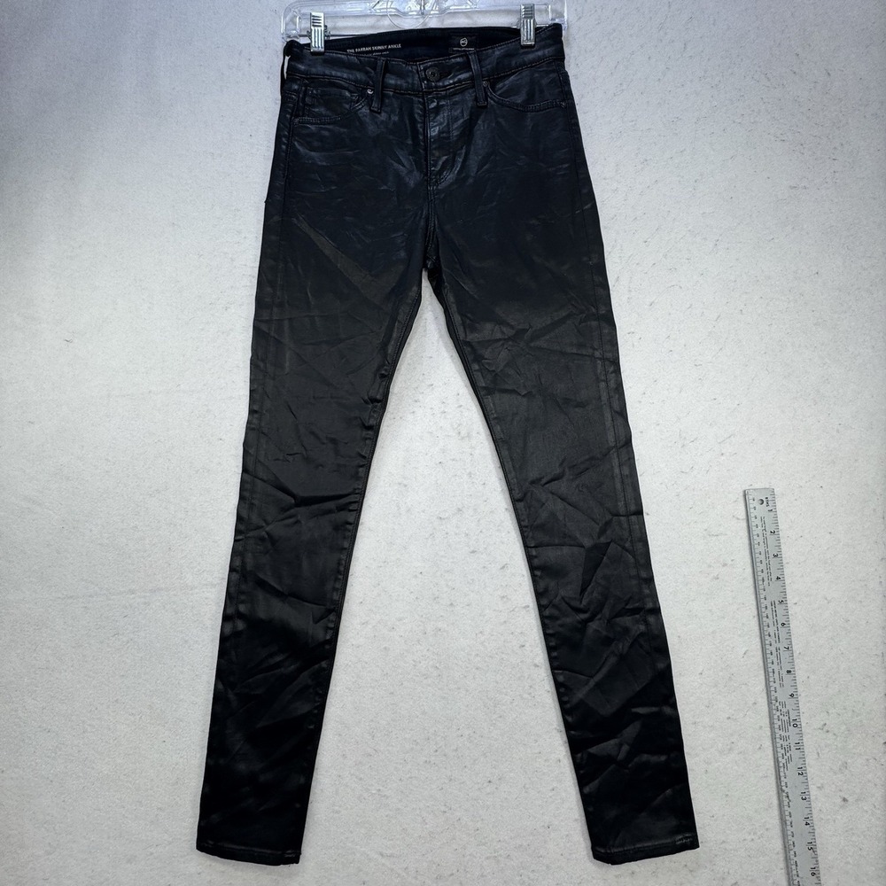 AG Adriano Goldschmied Farrah High Rise Skinny Black Leatherette Jeans 25R - Picture 12 of 13